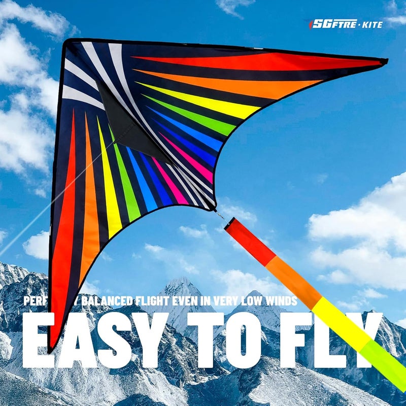 SGftre Kite, Large Delta Kites for Kids and Adults, Easy to Fly Rainbow Kites, Durable Multifunctional Beach Kite, Tangle-Free Flight Line, Durable - Image 5